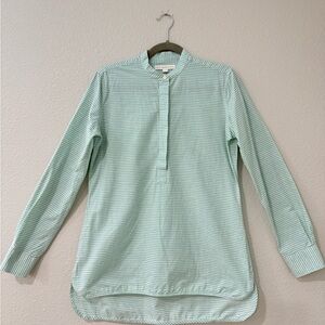 ANN MASHBURN Blue Green Stripe Button Up Popover Henley Dress Shirt Size Medium